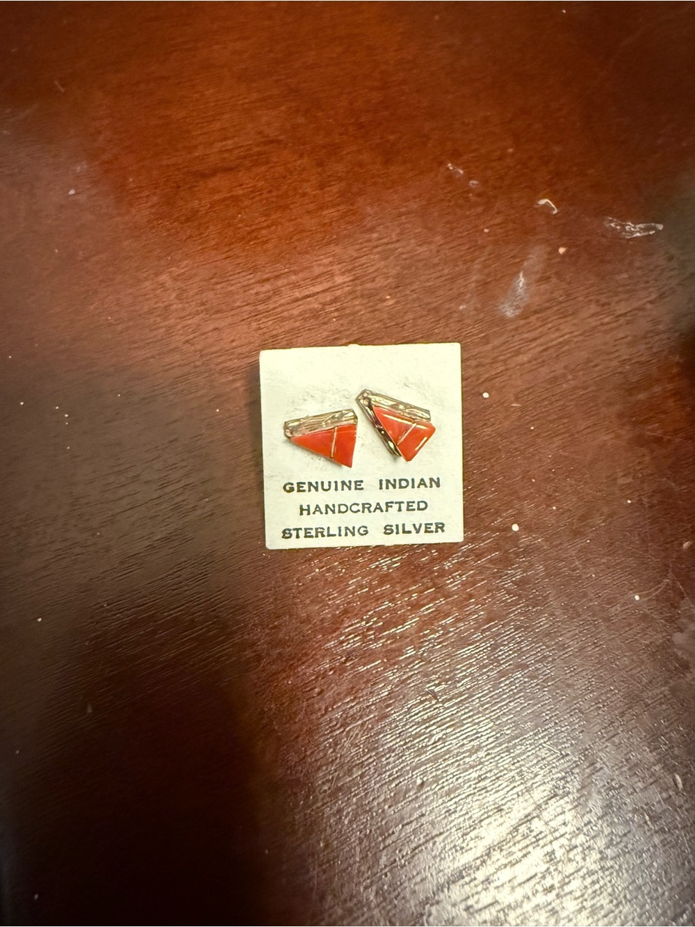 Handcrafted Sterling Silver Red Coral Triangle Stud Earrings - Genuine Indian
